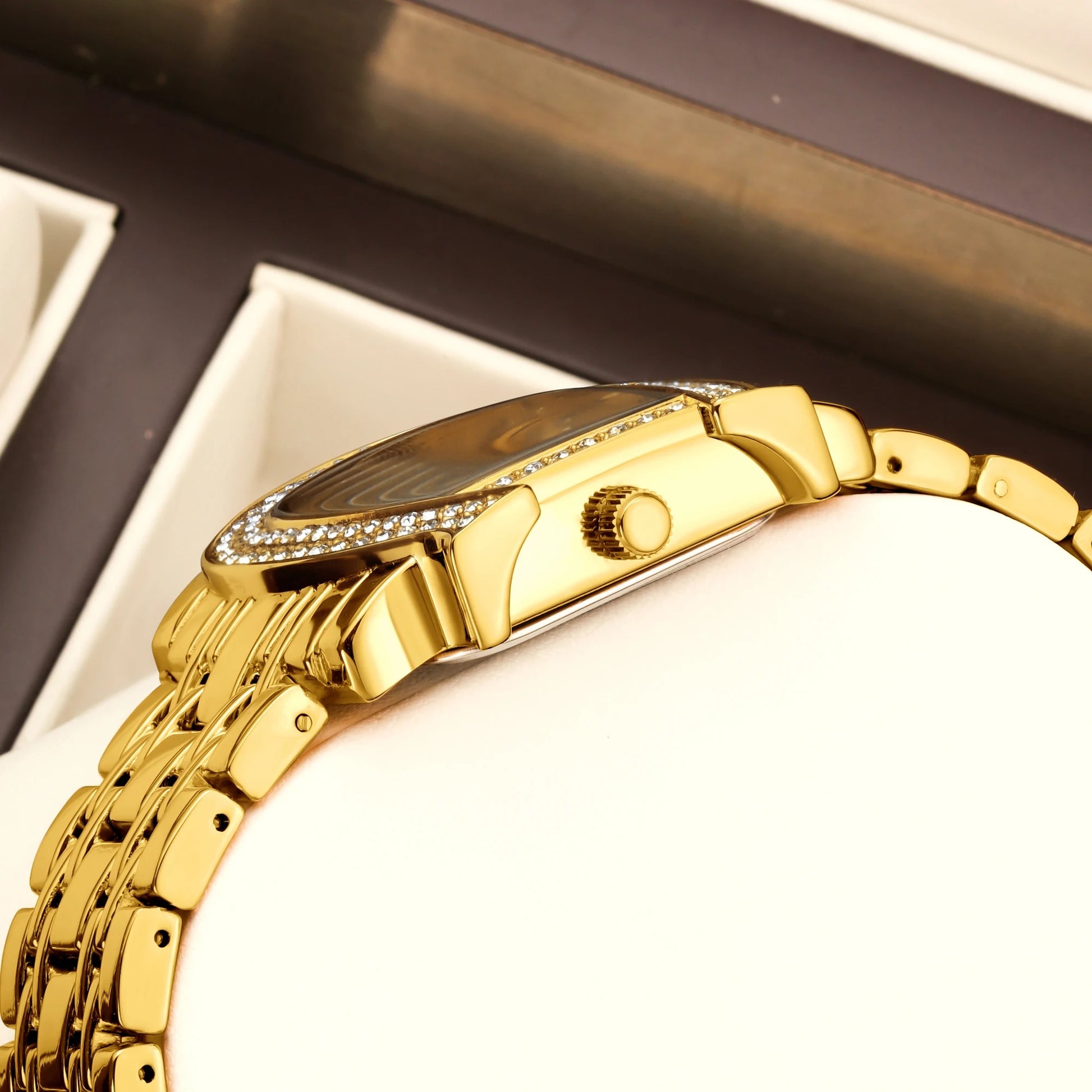 Edelstahl Glitzer Armbanduhr in Hufeisen-Optik "Orologi Oro Cristallo no.3087" - PITANI
