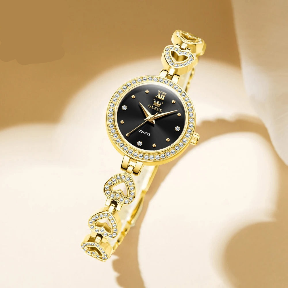 Elegante Damen Quarzarmbanduhr im Herz-Design mit Strassbesatz – Wasserdichte Armbanduhr no.3281 - PITANI