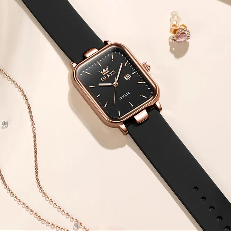 Elegante Rechteckige Damen Quarzarmbanduhr mit Datum & Silikonarmband – Wasserdichte Modern Armbanduhr no.3285 - PITANI