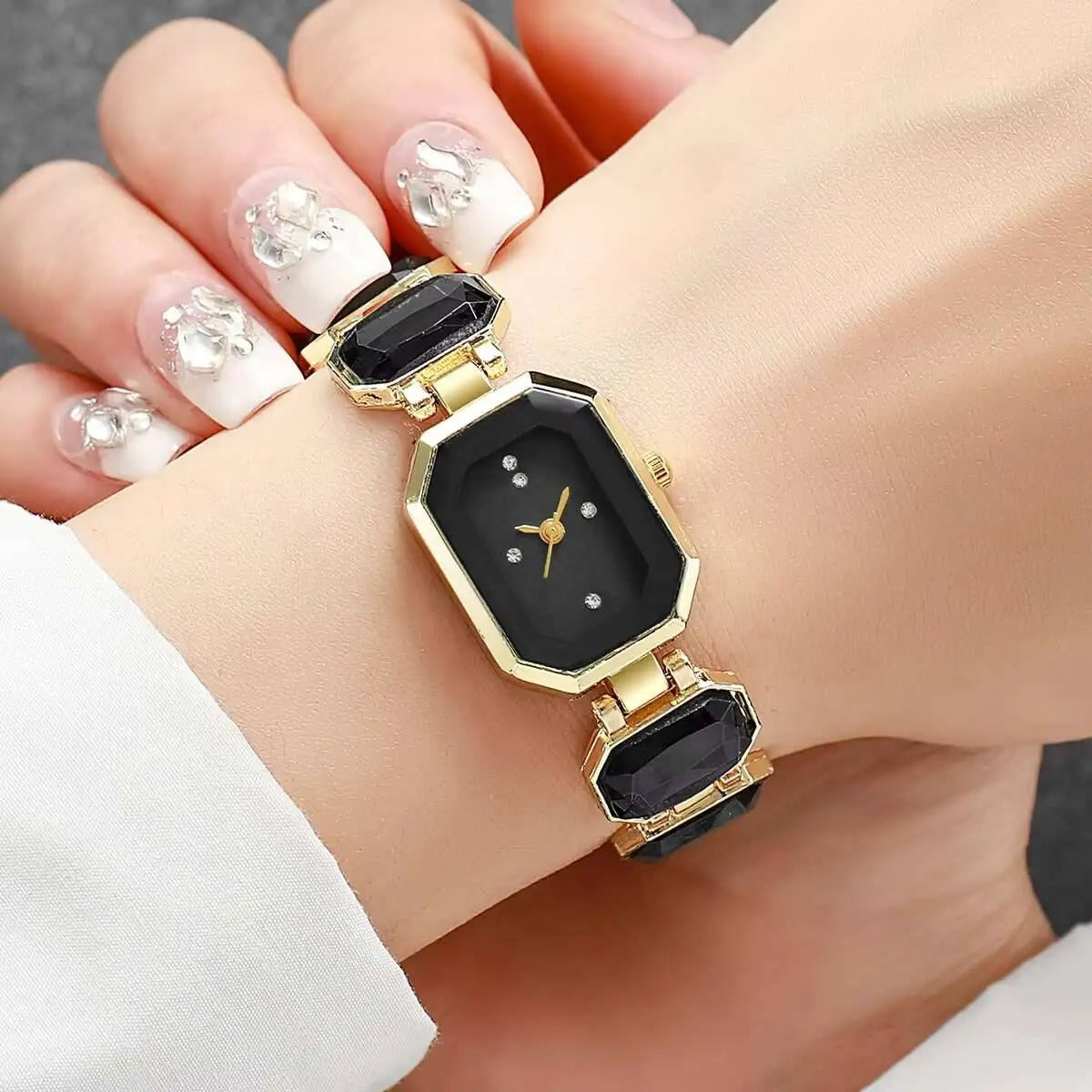 Edelstahl Armbanduhr mit smaragdähnlichen Gliedern "Orologi Da Donna Eleganti no.3152" - PITANI