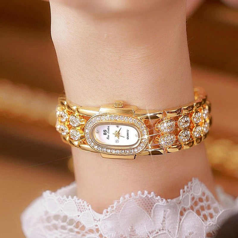 Ovale Glitzer Edelstahl Armbanduhr "Orologi Da Donna In Oro no.3117" - PITANI