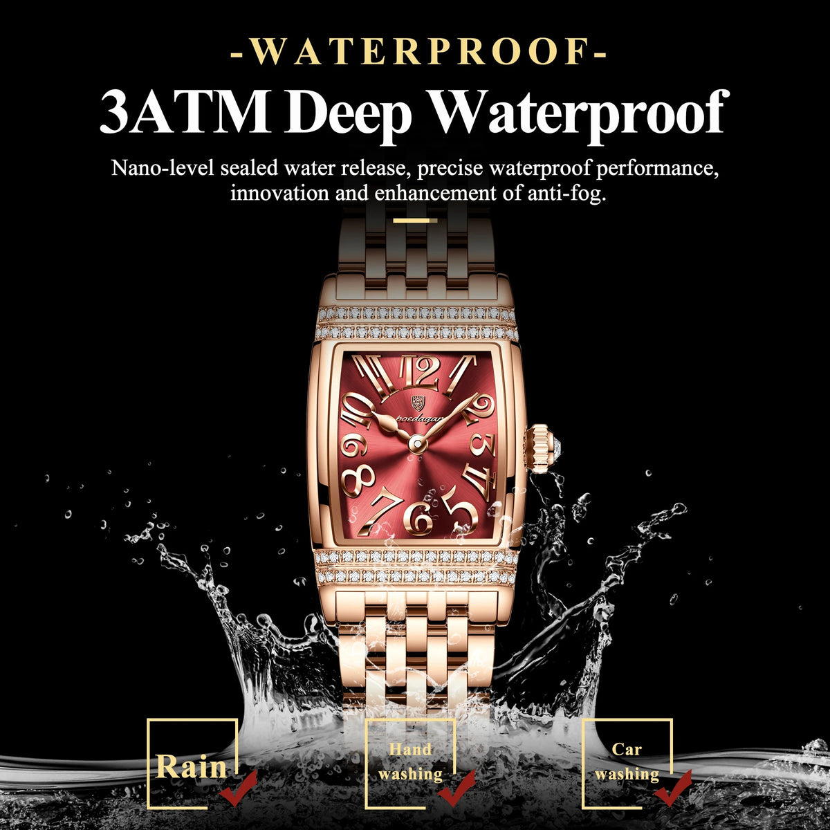 Elegante Damen Quarzarmbanduhr im Tonneau-Design mit Strassbesatz – Wasserdichte Schmuckuhr Armbanduhr no.3284 - PITANI
