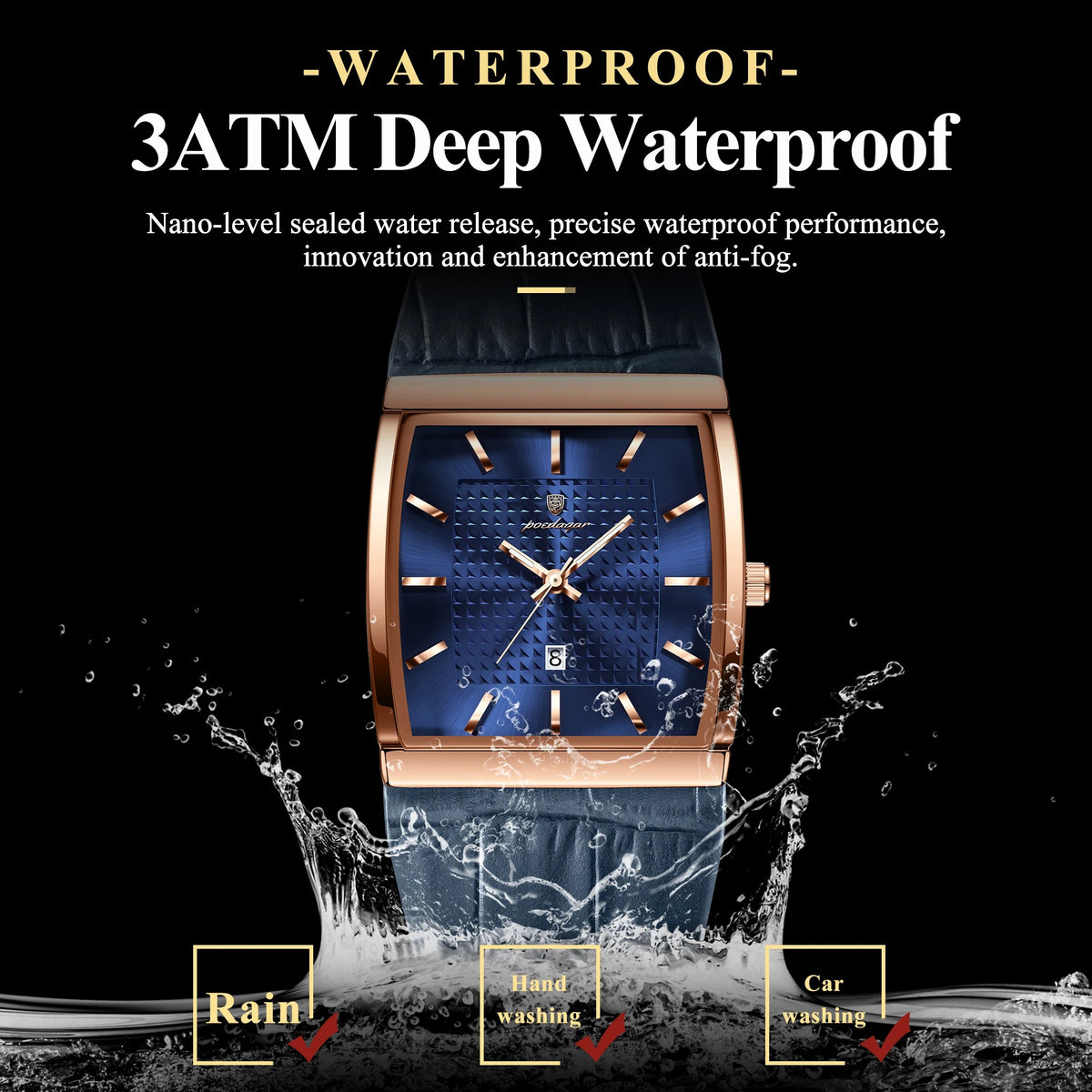 Elegante Rechteckige Herren Quarzarmbanduhr – Wasserdichte Business Armbanduhr – no. 5390 - PITANI