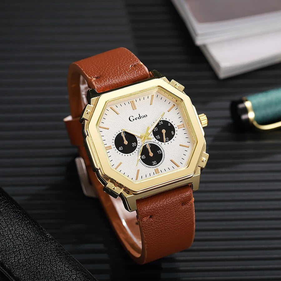 Achteckige Leder Armbanduhr "Stile Aziendale belle mare no.4160" - PITANI