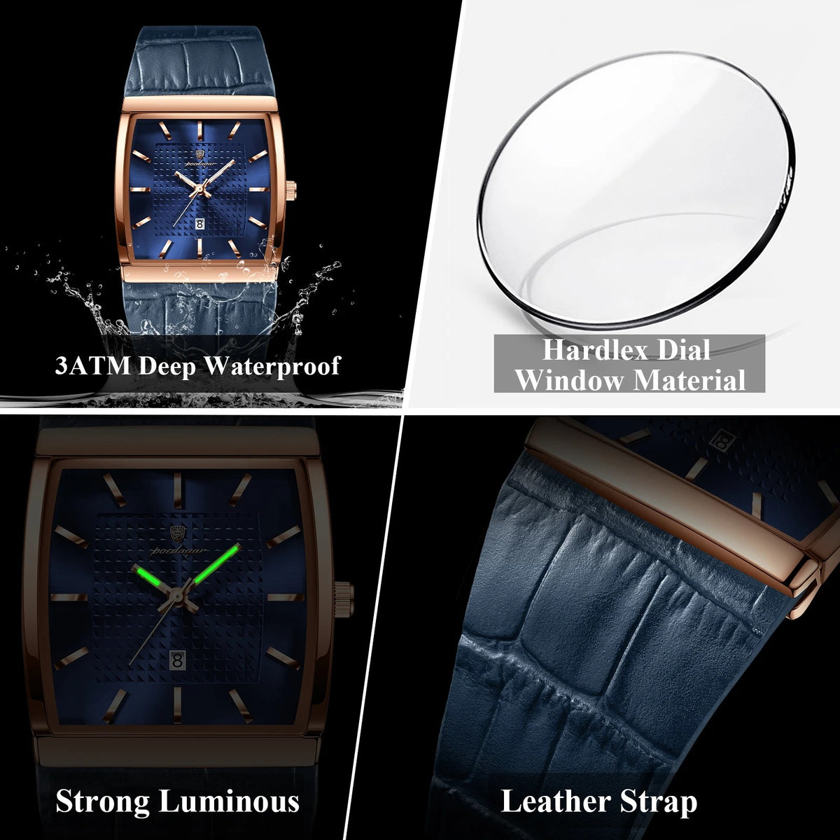 Elegante Rechteckige Herren Quarzarmbanduhr – Wasserdichte Business Armbanduhr – no. 5390 - PITANI