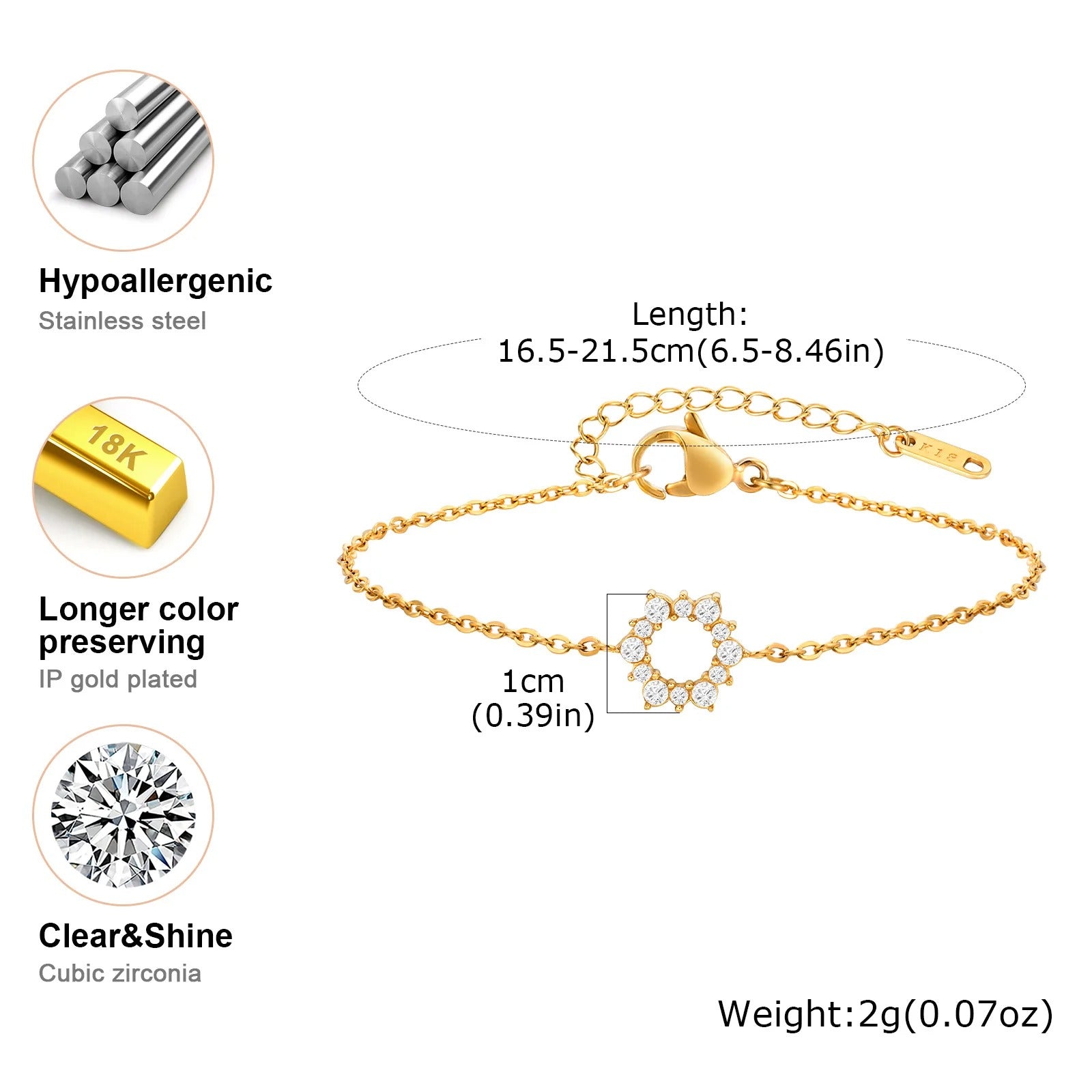 Edelstahl Armband mit Glitzerndem Sonnenblumen Motiv "Bracciali Girasole no.5208" - PITANI