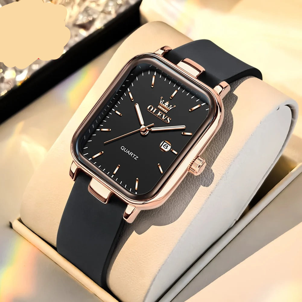 Elegante Rechteckige Damen Quarzarmbanduhr mit Datum & Silikonarmband – Wasserdichte Modern Armbanduhr no.3285 - PITANI