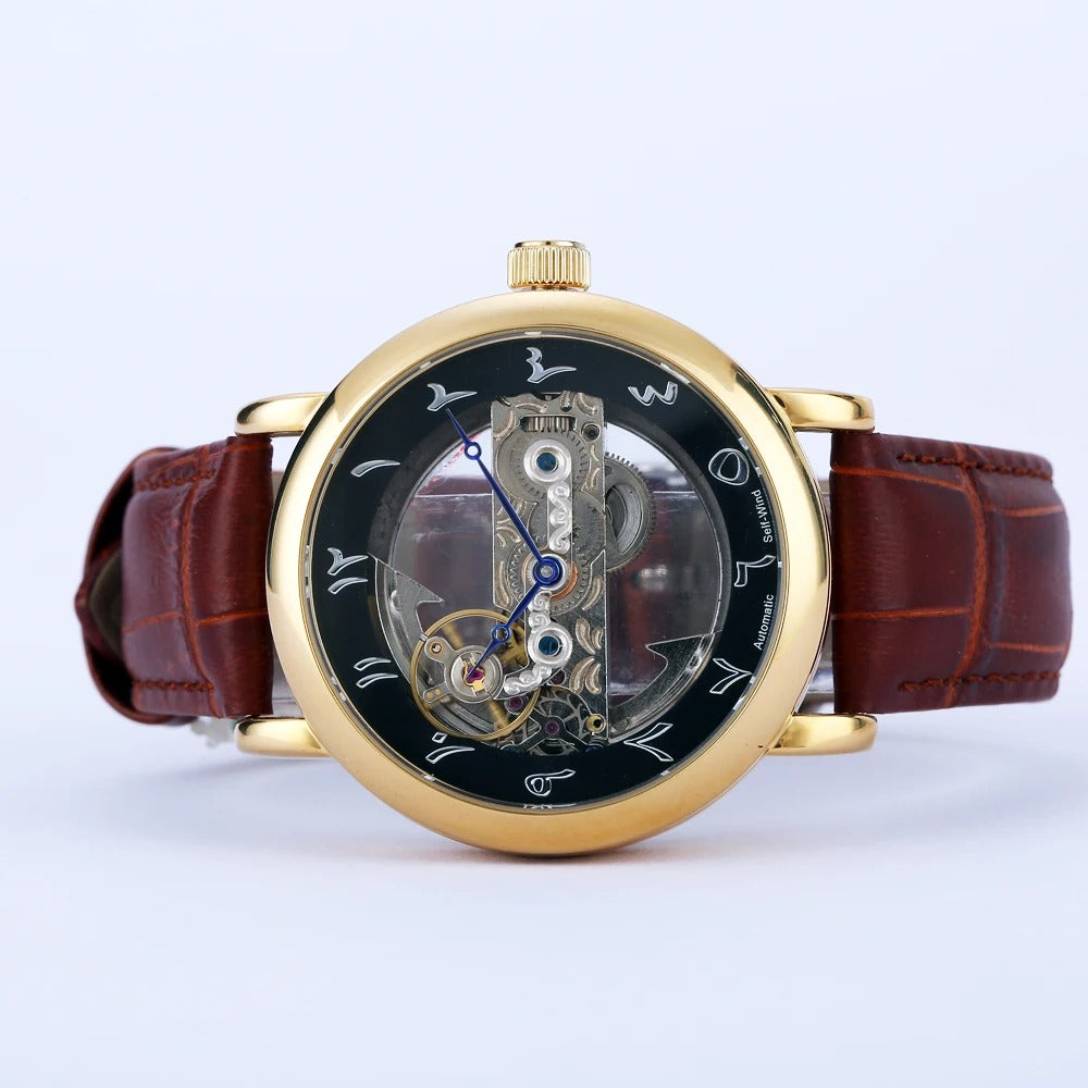 Durchsichtige Automatik Leder Armbanduhr "Orologi Arabe no.450" - PITANI