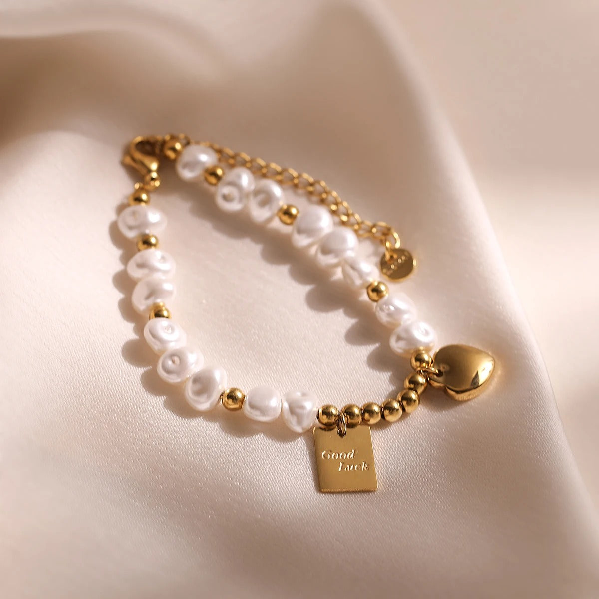 Edelstahl Perlen Armband mit Good Luck Gravur "Non sbiadisce no.5225" - PITANI