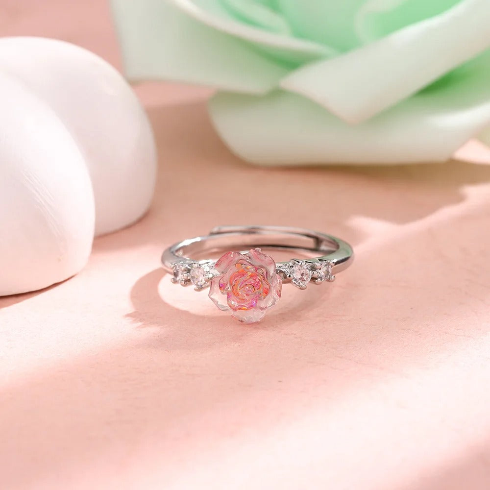 Größenverstellbarer Glitzer Ring in Rosenoptik "Luce Di Fiori Di Rosa no.948" - PITANI