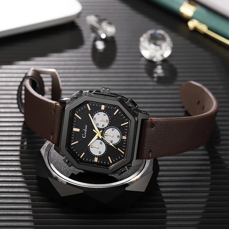 Achteckige Leder Armbanduhr "Stile Aziendale belle mare no.4160" - PITANI