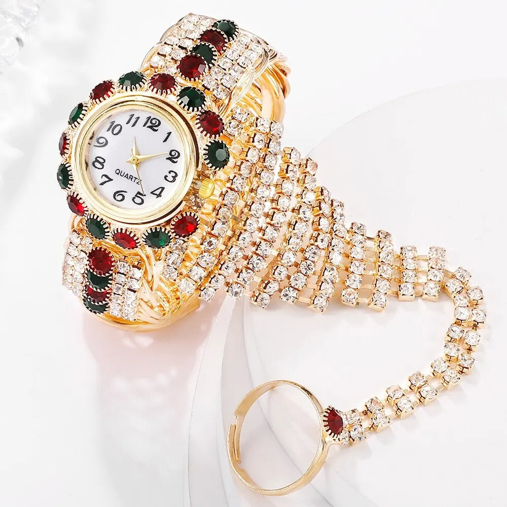 Edelstahl Armbanduhr mit Glitzer Ringkette "Orologio Da Polso Relogio Feminin no.3130" - PITANI