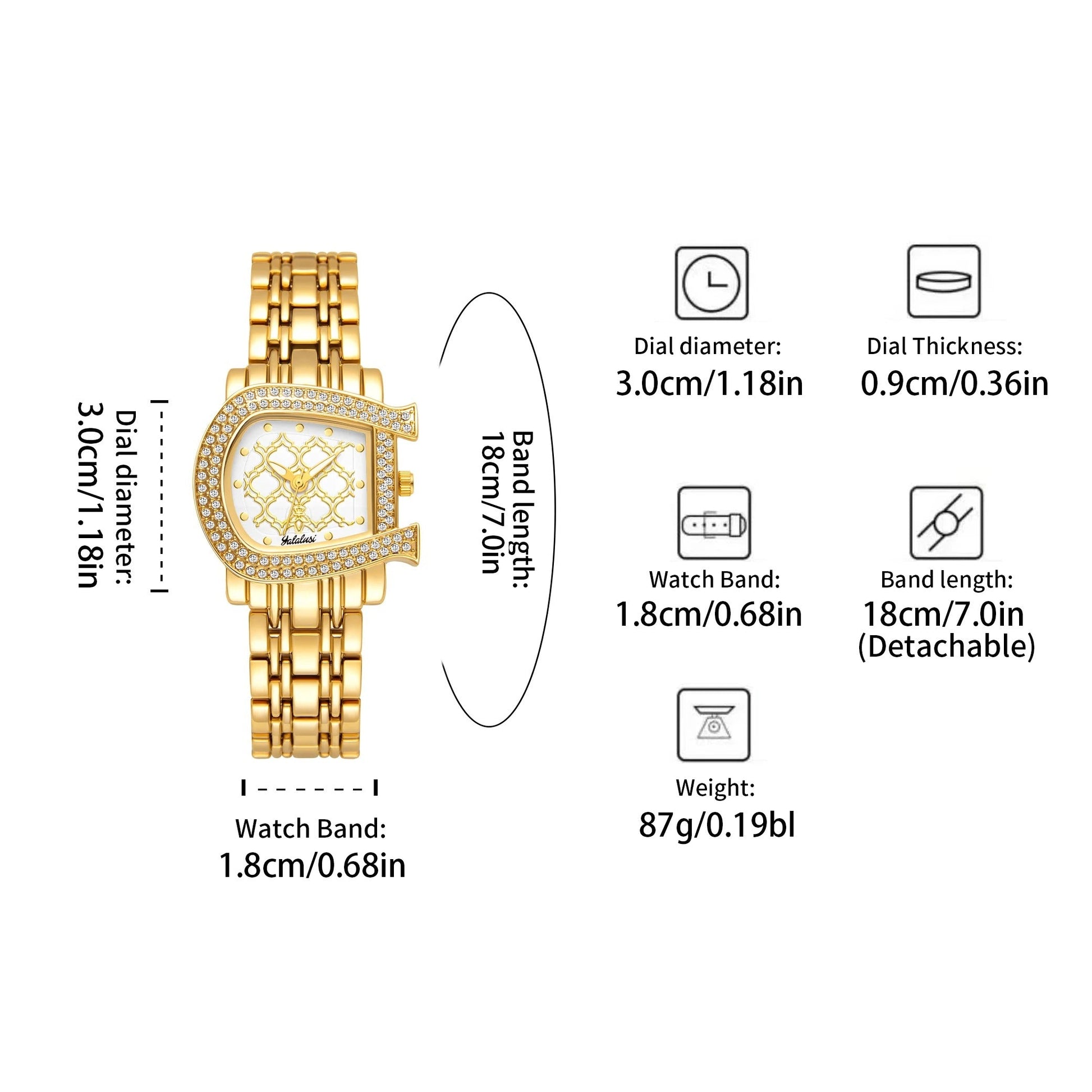 Edelstahl Glitzer Armbanduhr in Hufeisen-Optik "Orologi Oro Cristallo no.3087" - PITANI