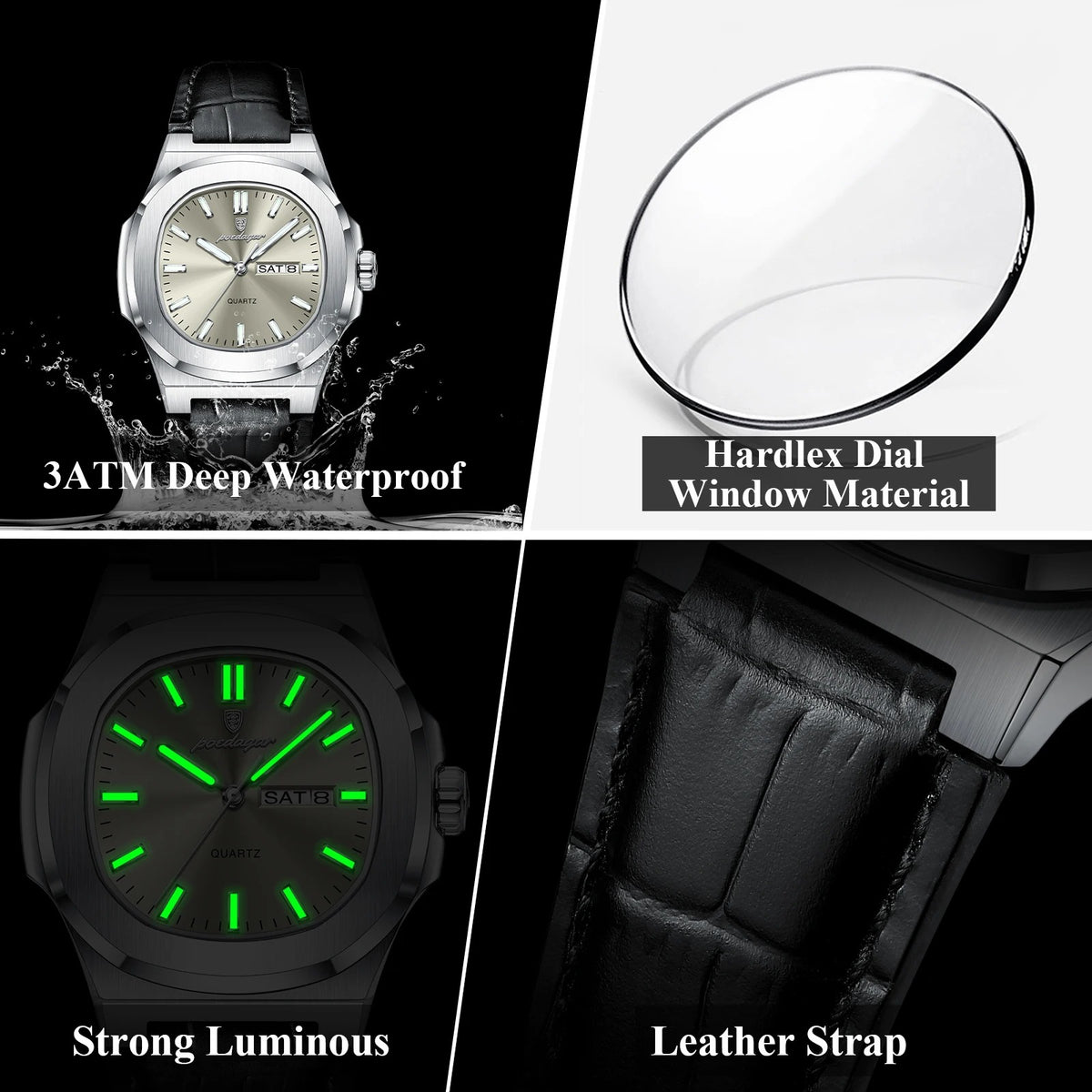 Elegante Herren Quarzarmbanduhr Quadratisch – Wasserdichte Armbanduhr – no. 5370 - PITANI