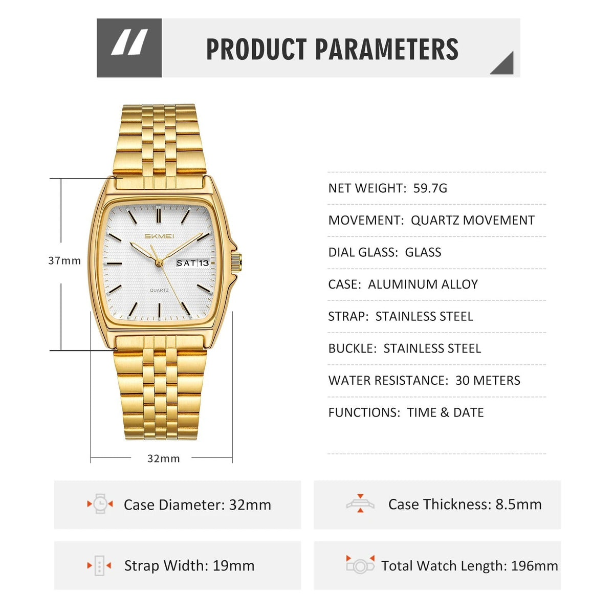 Elegante Tonneau Quarzarmbanduhr – Wasserdichte Unisex Business Armbanduhr no.3266 - PITANI