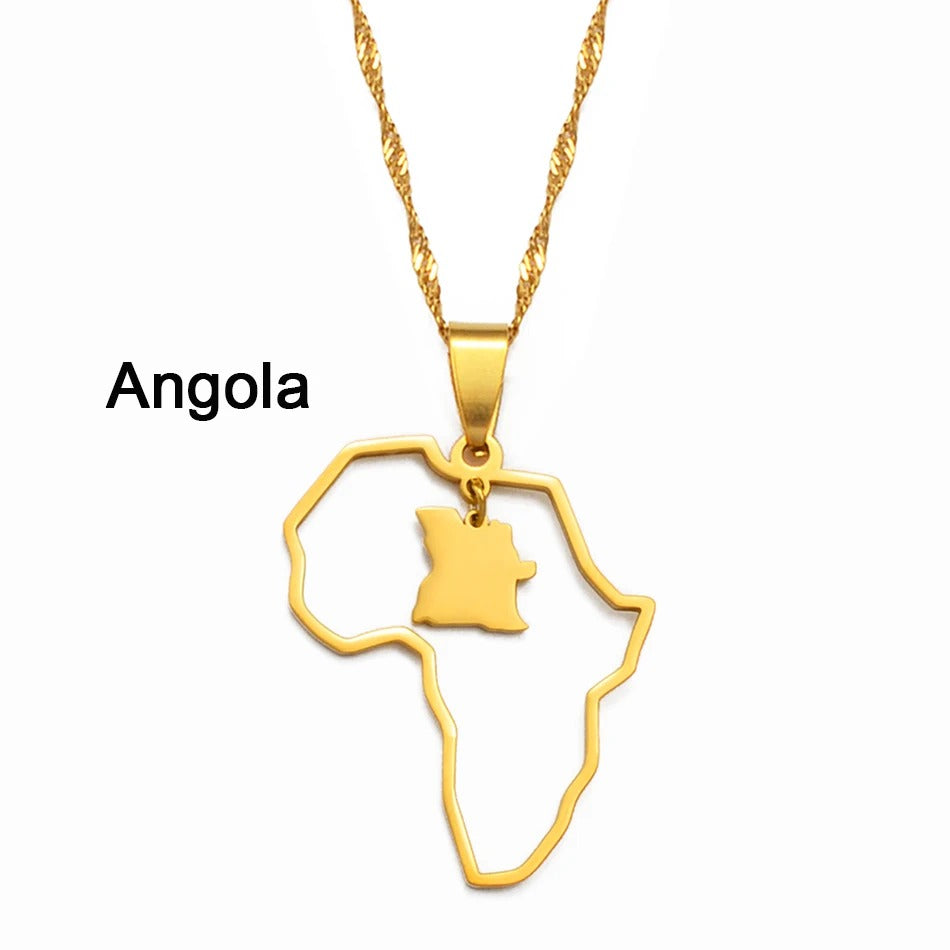 Afrika Edelstahl Länder Halskette mit integrierter Landkarte "Collana Con Ciondolo Gioiello no.582" - PITANI