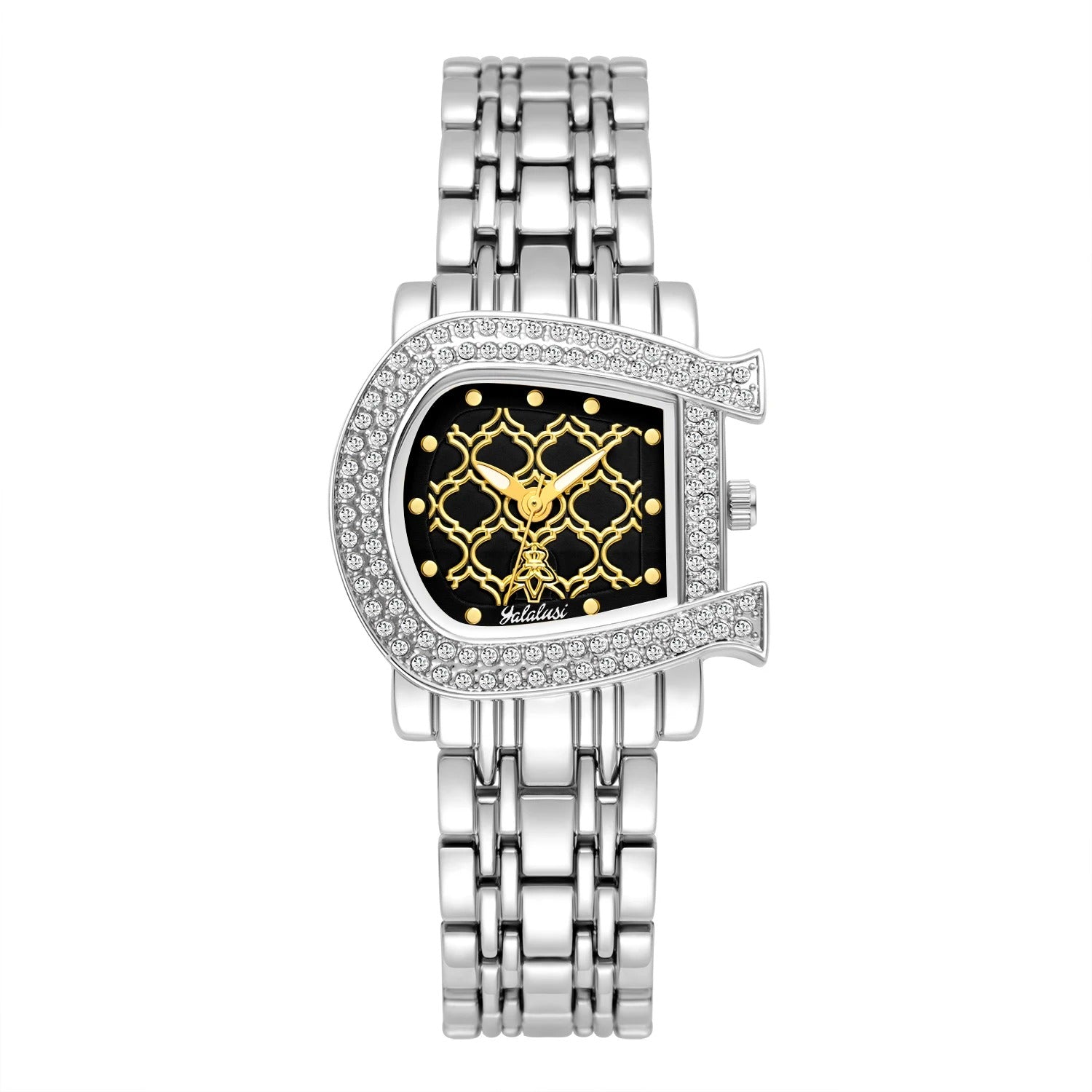 Edelstahl Glitzer Armbanduhr in Hufeisen-Optik "Orologi Oro Cristallo no.3087" - PITANI