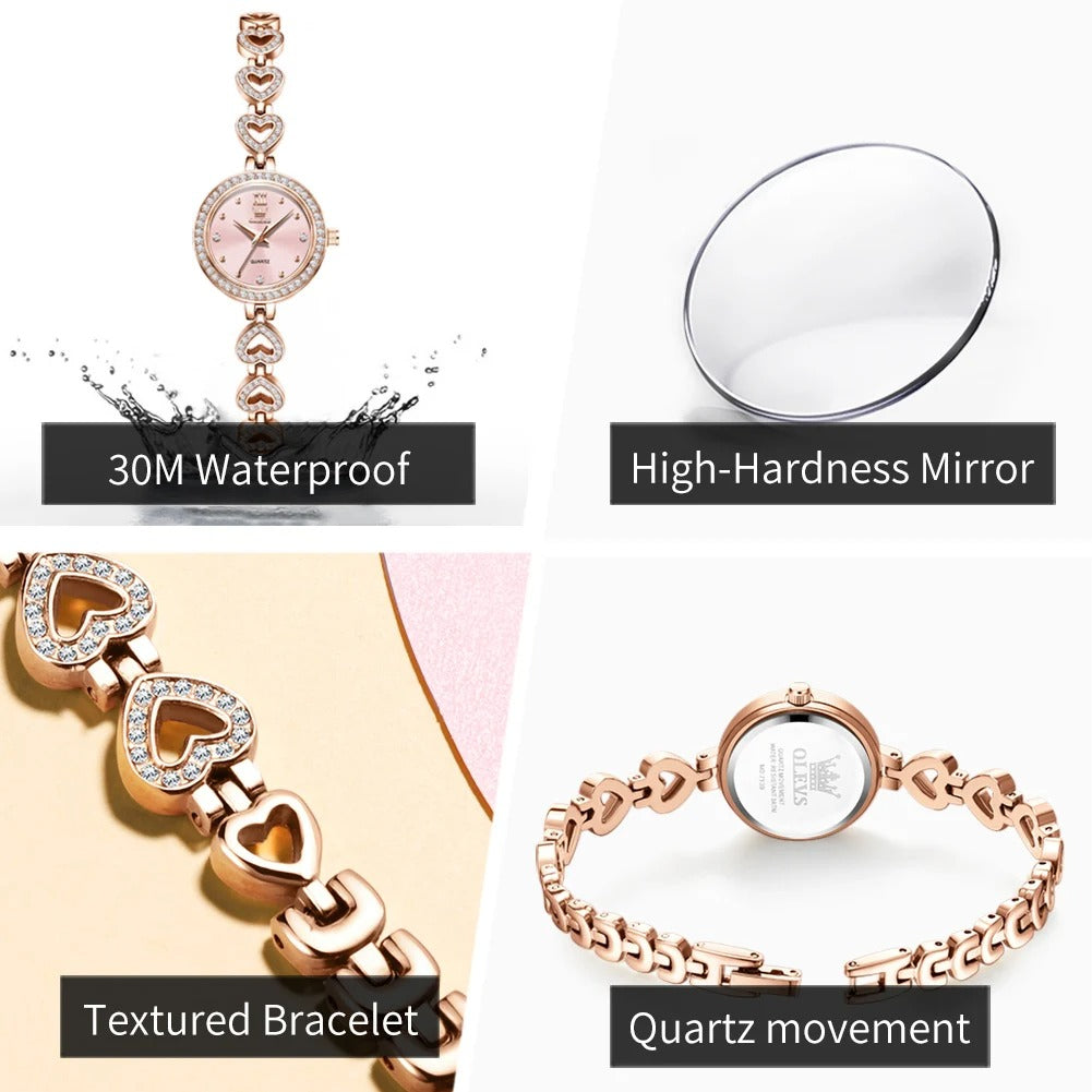Elegante Damen Quarzarmbanduhr im Herz-Design mit Strassbesatz – Wasserdichte Armbanduhr no.3281 - PITANI