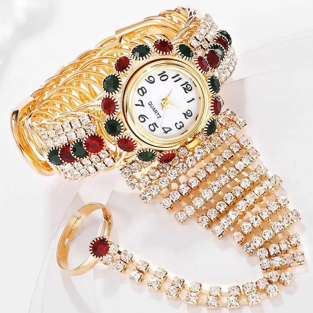 Edelstahl Armbanduhr mit Glitzer Ringkette "Orologio Da Polso Relogio Feminin no.3130" - PITANI