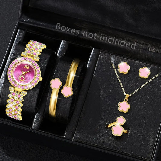 6-teiliges Glitzer Uhren-Schmuckset „Quarzo Con Strass Alla Moda No.6821“ - PITANI