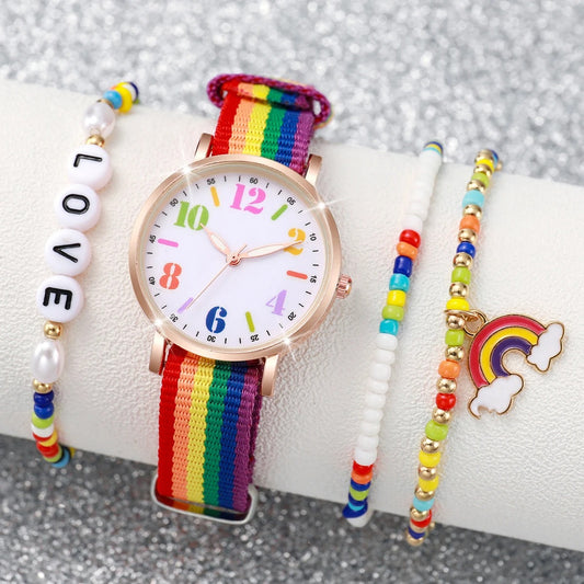 4-teiliges Regenbogen Uhren-Schmuckset „Set Di Braccialetti Di Perline No.6822“ - PITANI