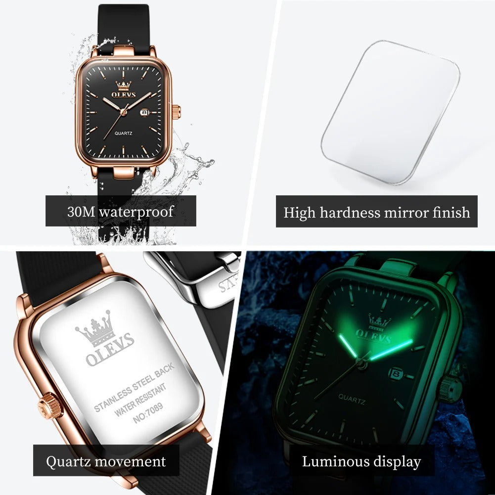 Elegante Rechteckige Damen Quarzarmbanduhr mit Datum & Silikonarmband – Wasserdichte Modern Armbanduhr no.3285 - PITANI