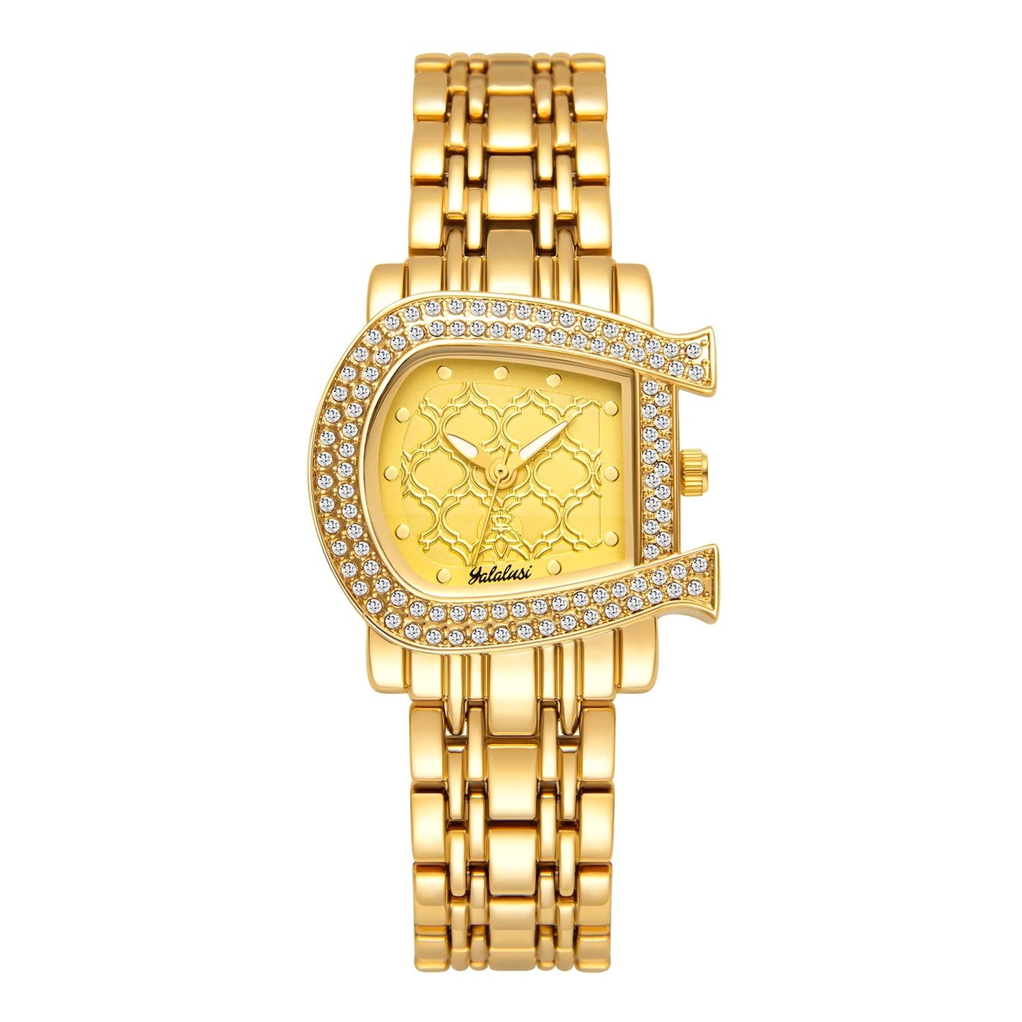 Edelstahl Glitzer Armbanduhr in Hufeisen-Optik "Orologi Oro Cristallo no.3087" - PITANI