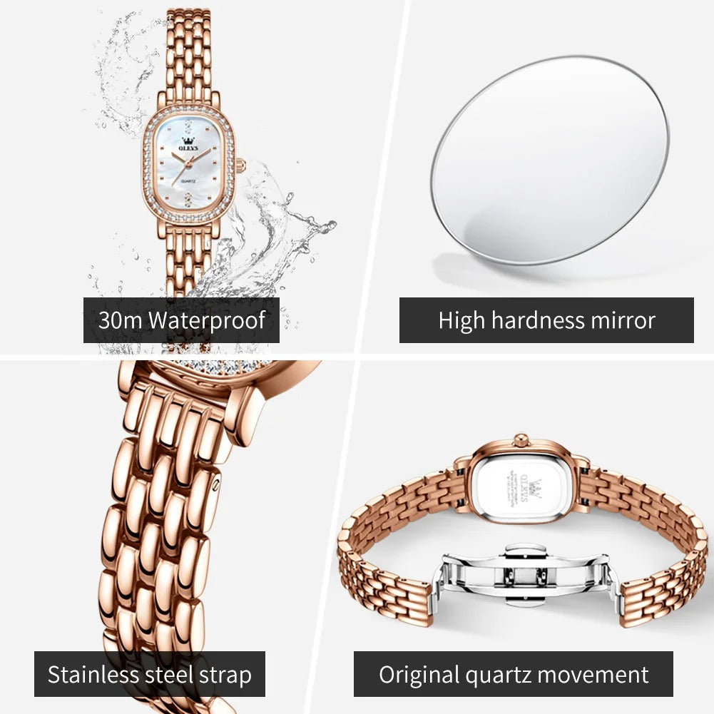 Elegante Ovale Damen Quarzarmbanduhr mit Strassbesatz – Wasserdichte Schmuckuhr Armbanduhr no.3279 - PITANI