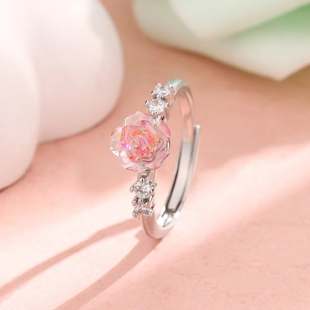 Größenverstellbarer Glitzer Ring in Rosenoptik "Luce Di Fiori Di Rosa no.948" - PITANI