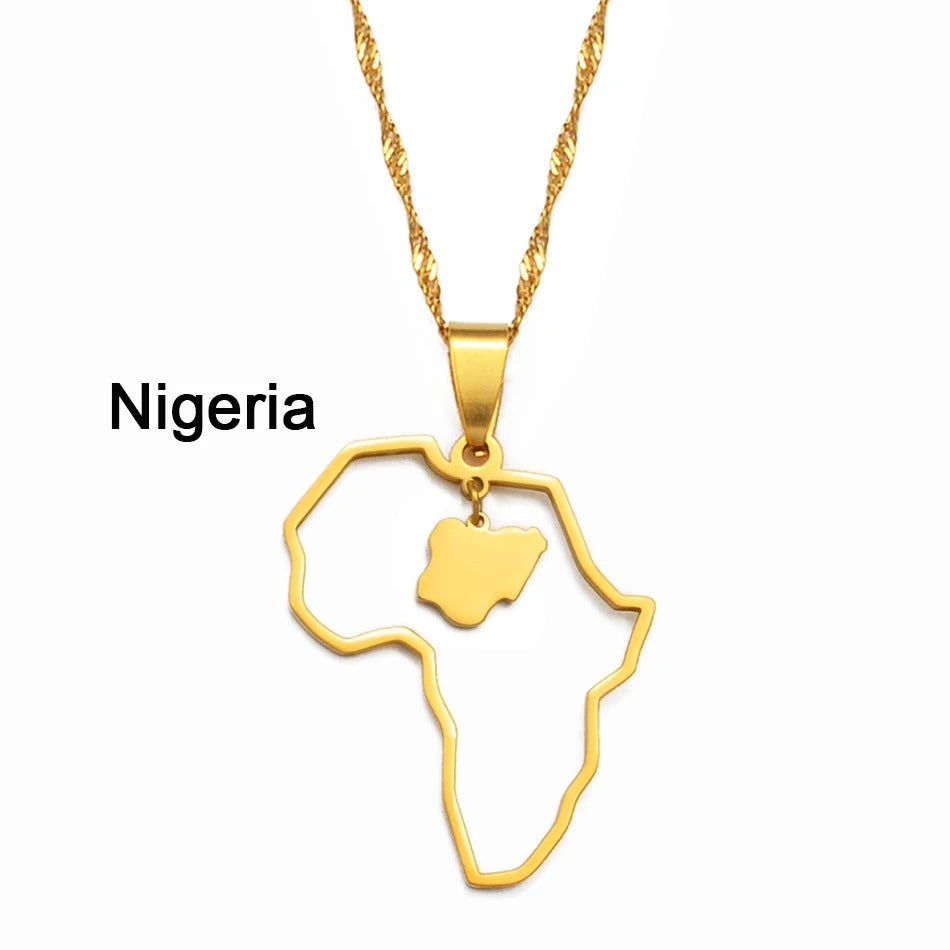 Afrika Edelstahl Länder Halskette mit integrierter Landkarte "Collana Con Ciondolo Gioiello no.582" - PITANI