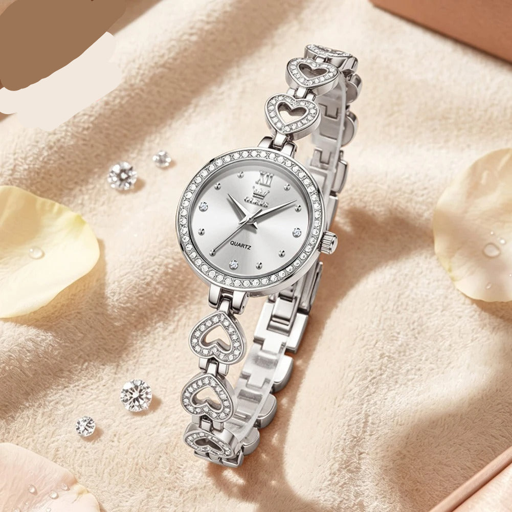 Elegante Damen Quarzarmbanduhr im Herz-Design mit Strassbesatz – Wasserdichte Armbanduhr no.3281 - PITANI