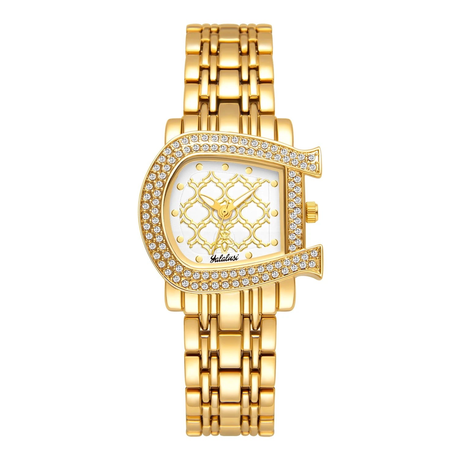 Edelstahl Glitzer Armbanduhr in Hufeisen-Optik "Orologi Oro Cristallo no.3087" - PITANI