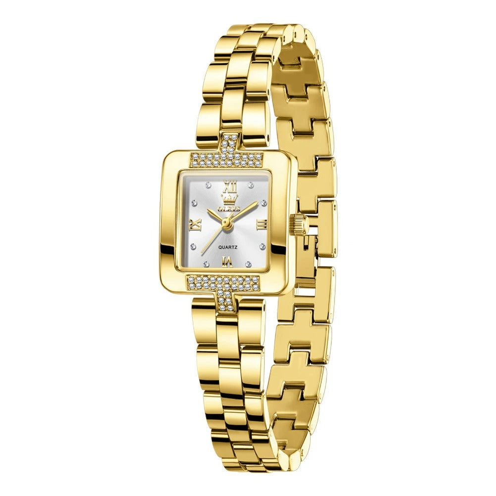 Elegante Eckige Damen Quarzarmbanduhr mit Strassbesatz – Wasserdichte Armbanduhr no.3276 - PITANI