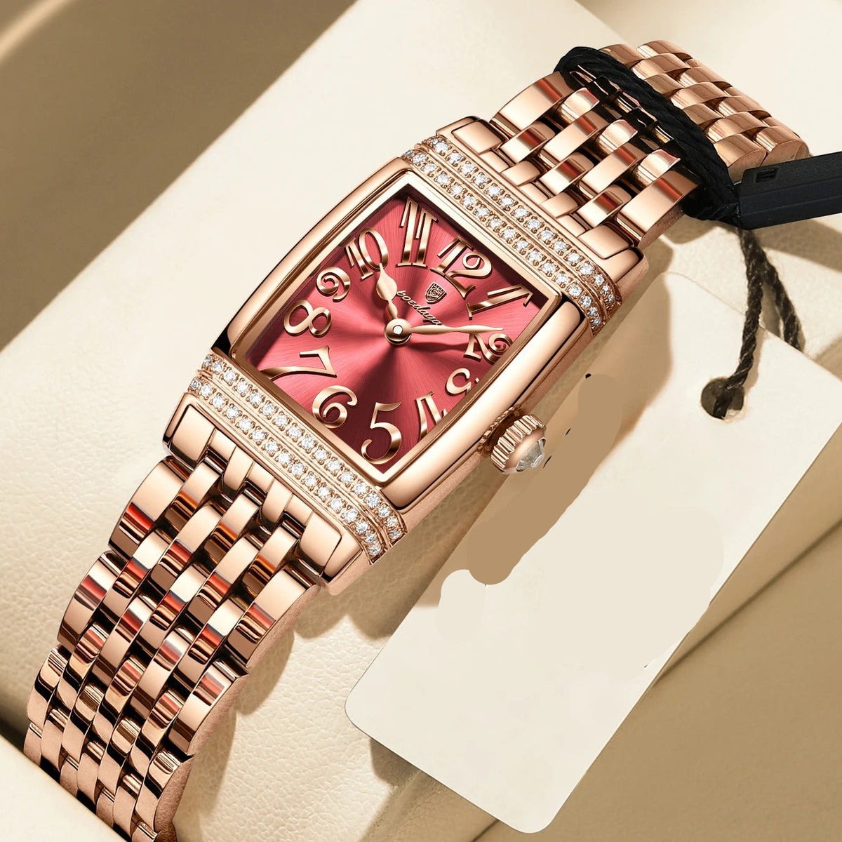 Elegante Damen Quarzarmbanduhr im Tonneau-Design mit Strassbesatz – Wasserdichte Schmuckuhr Armbanduhr no.3284 - PITANI