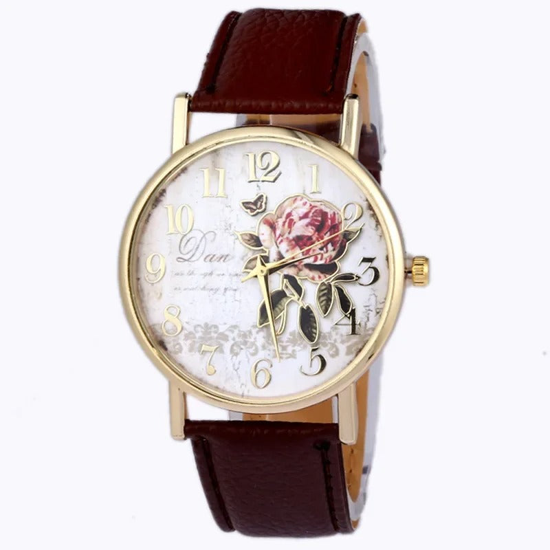 Rosenmotiv Leder Armbanduhr "Guarda Rosa no.314" - PITANI