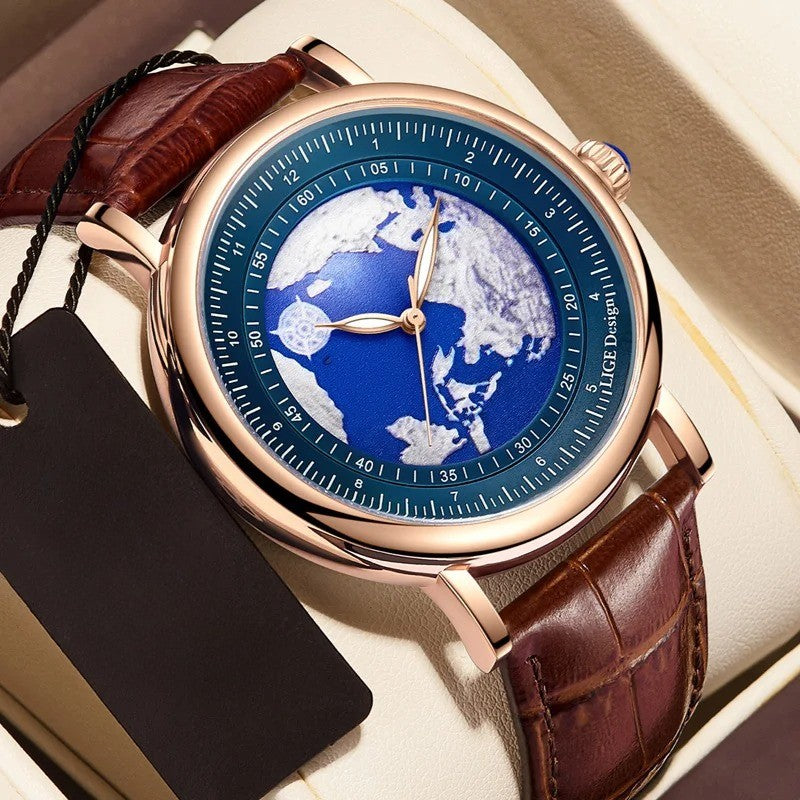 Leder Armbanduhr mit Planet Erde Motiv "Pianeta Terra Creativa no.4167" - PITANI