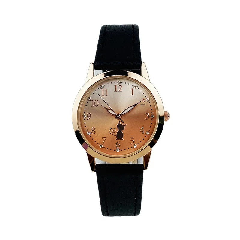 Leder Armbanduhr mit Katzenmotiv im Ziffernblatt "Orologi Orologio catto belle no.3102" - PITANI