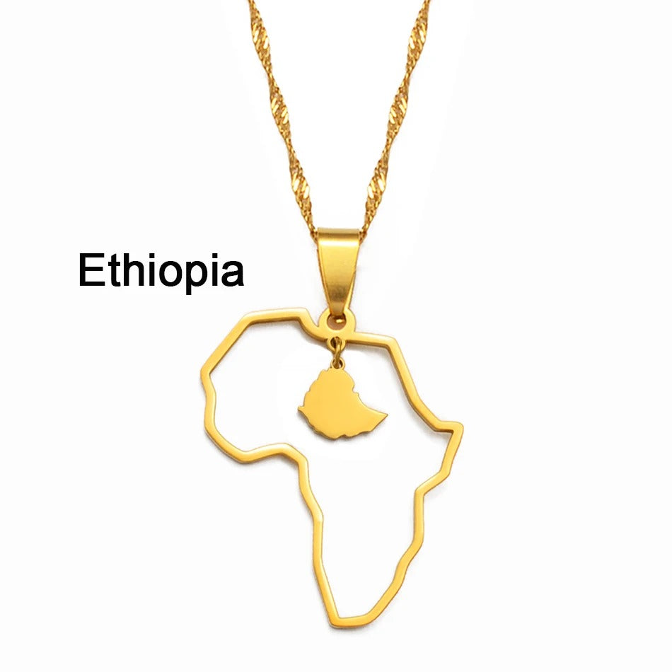 Afrika Edelstahl Länder Halskette mit integrierter Landkarte "Collana Con Ciondolo Gioiello no.582" - PITANI