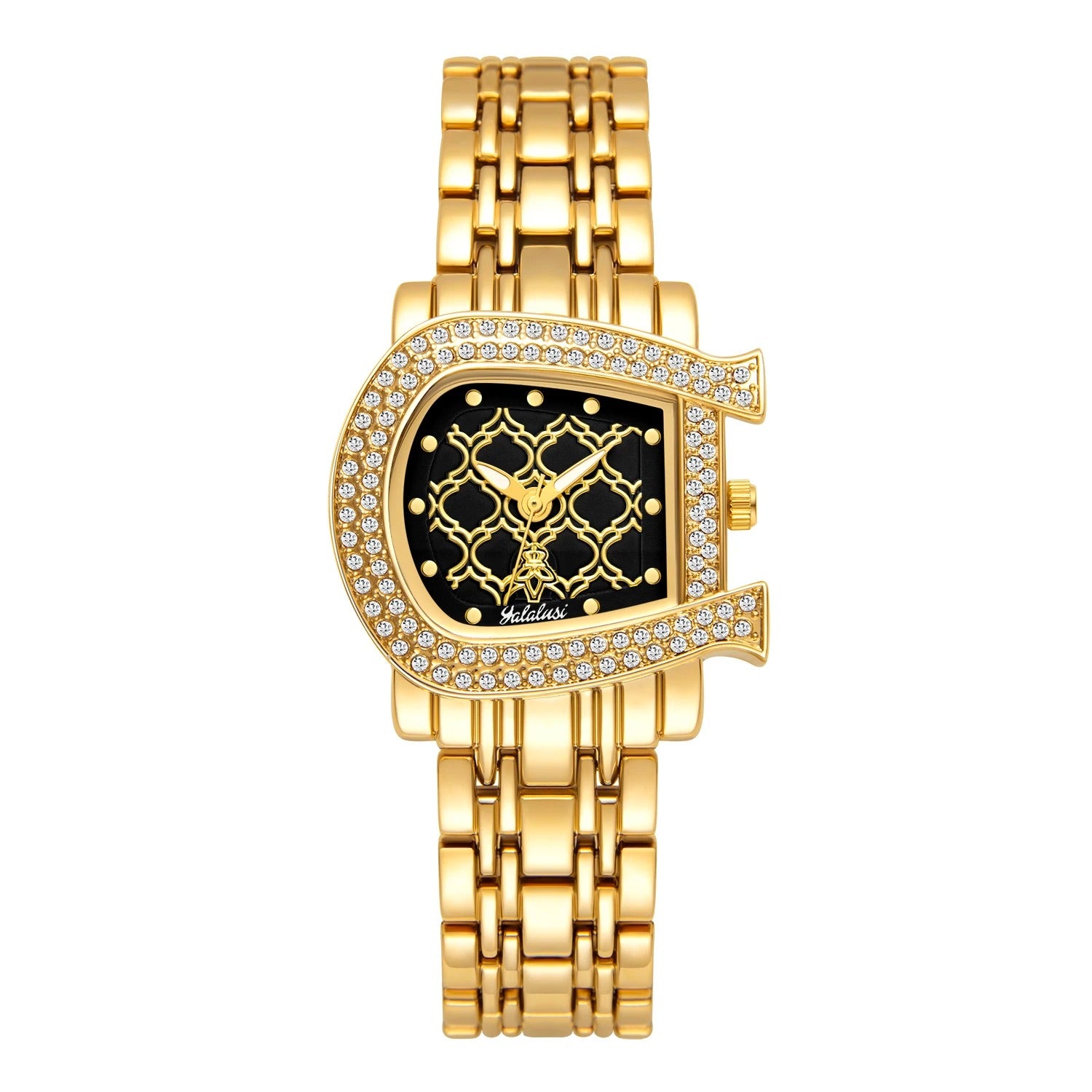 Edelstahl Glitzer Armbanduhr in Hufeisen-Optik "Orologi Oro Cristallo no.3087" - PITANI