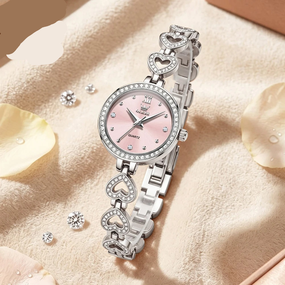 Elegante Damen Quarzarmbanduhr im Herz-Design mit Strassbesatz – Wasserdichte Armbanduhr no.3281 - PITANI