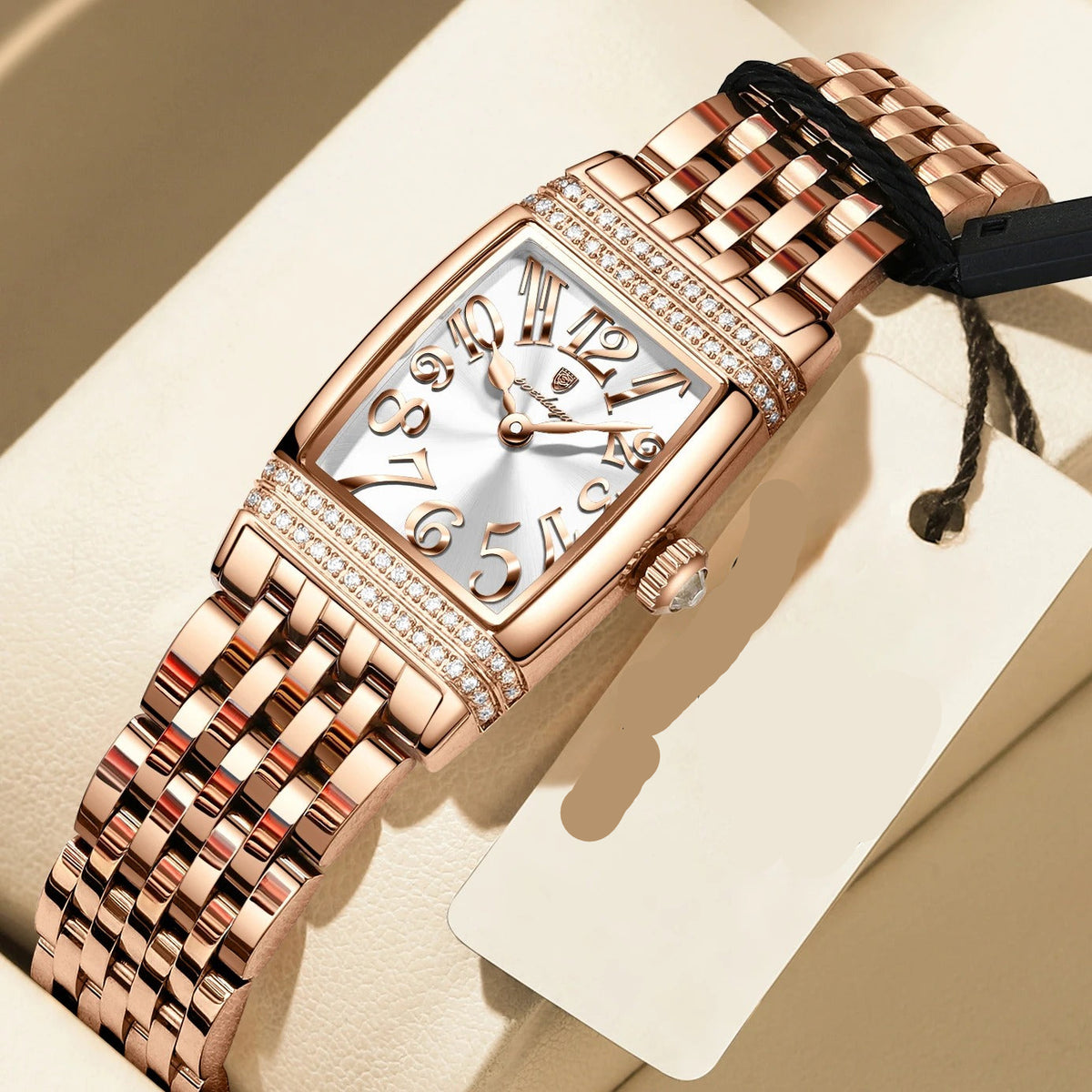Elegante Damen Quarzarmbanduhr im Tonneau-Design mit Strassbesatz – Wasserdichte Schmuckuhr Armbanduhr no.3284 - PITANI