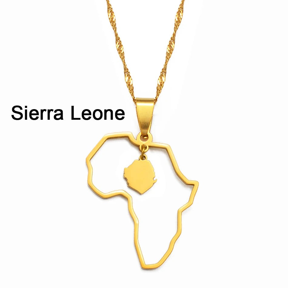 Afrika Edelstahl Länder Halskette mit integrierter Landkarte "Collana Con Ciondolo Gioiello no.582" - PITANI