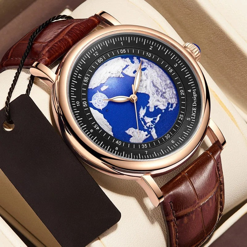 Leder Armbanduhr mit Planet Erde Motiv "Pianeta Terra Creativa no.4167" - PITANI
