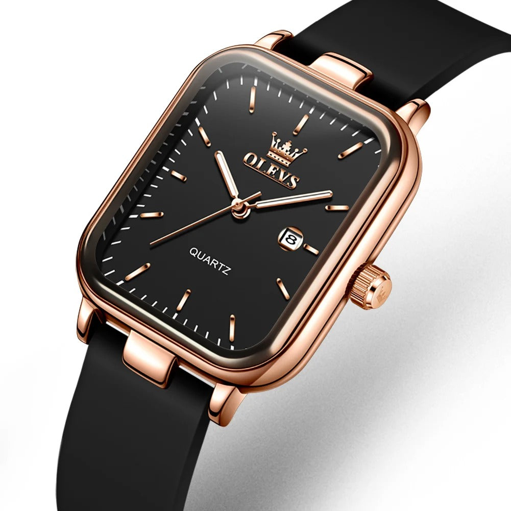 Elegante Rechteckige Damen Quarzarmbanduhr mit Datum & Silikonarmband – Wasserdichte Modern Armbanduhr no.3285 - PITANI
