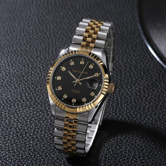 SALE | Edelstahl Automatik Armbanduhr mit Diamanten Ziffernblatt "Diamante Impermeabile Al Viso no.246" - PITANI