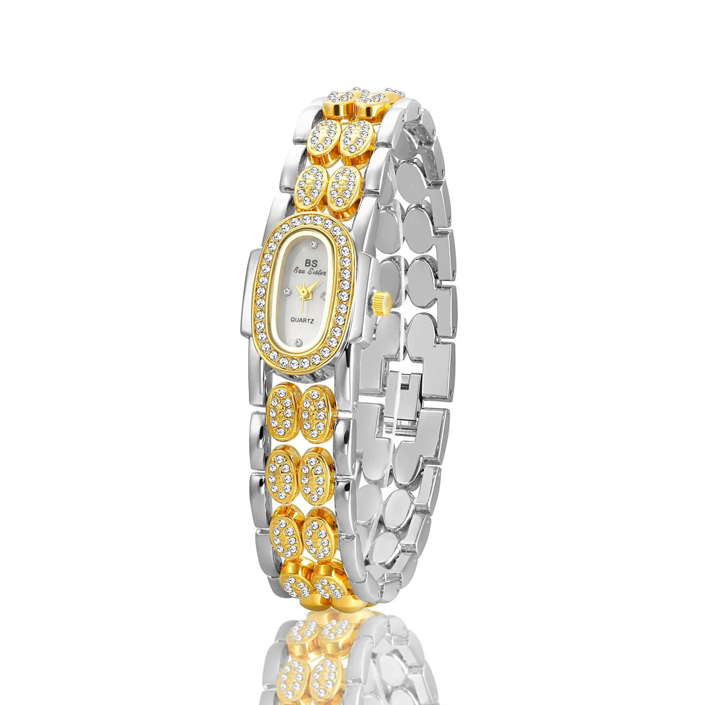 Ovale Glitzer Edelstahl Armbanduhr "Orologi Da Donna In Oro no.3117" - PITANI