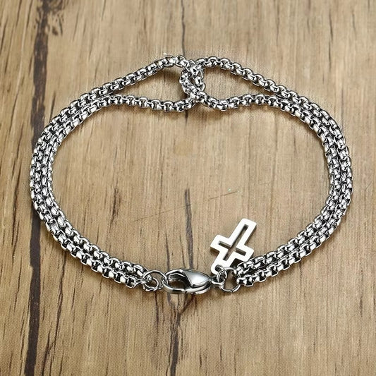 Doppelkettiges Edelstahl Kreuz Armband "Catena a doppia scatola no.5323" - PITANI