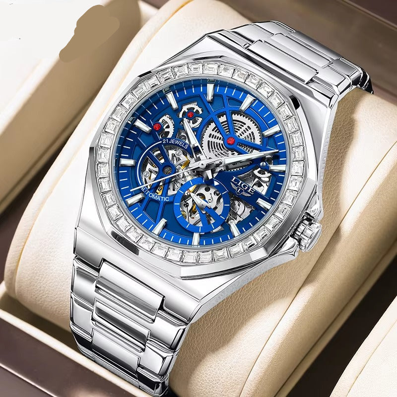 Edelstahl Automatik Armbanduhr mit glitzer Lünette "Orologio meccanico no.5189" - PITANI