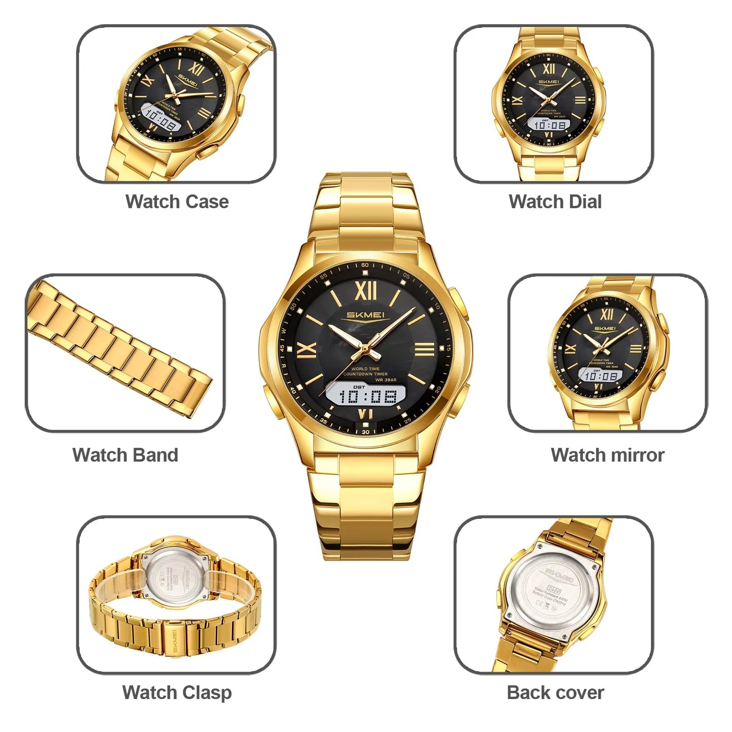 Runde elegante Edelstahl Armbanduhr "Analogico-Digitale no.5263“ - PITANI