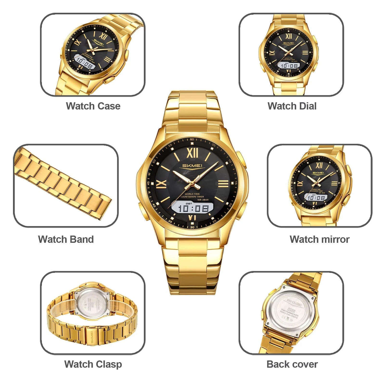 Runde elegante Edelstahl Armbanduhr "Analogico-Digitale no.5263“ - PITANI